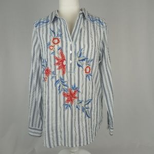 Karen Kane Embroidered Striped Button Front Shirt